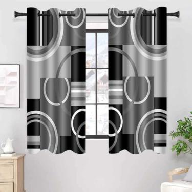 Imagem de Cortinas blackout geométricas cinza preto para quarto, cortina de escurecimento de ambiente xadrez abstrata moderna cinza branco para sala de estar, 2 painéis, comprimento de 106,7 x 160 cm