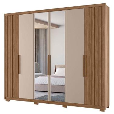 Imagem de Guarda Roupa Casal Araguaia 6 Portas Carvalho Fendi Com Espelho - Moval