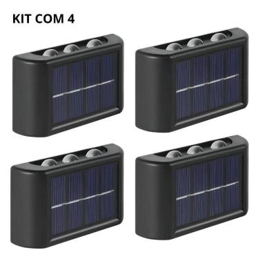 Imagem de Kit 4 Luminárias Arandelas Solares Led Para Parede área Externa Jardim Garagem Led Branco 6 Fachos Impermeável
