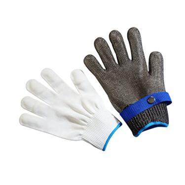 Imagem de 2 PCs Luvas de Trabalho Conjunto, Anti-corte de Aço Inoxidável e Luvas Segurança Resistentes a Arranhões, Fivela Ajustável, para Proteção Mão-de-obra, Cozinha e Uso Industrial (Cinza)