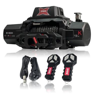 Imagem de Guincho elétrico de 6,123 kg 12V IP68 à prova d'água guinchos de resgate de veículos off-road com 2 controles remotos sem fio e corda sintética de 1/5.1 cm adequado para reboques SUVs, madeireiros