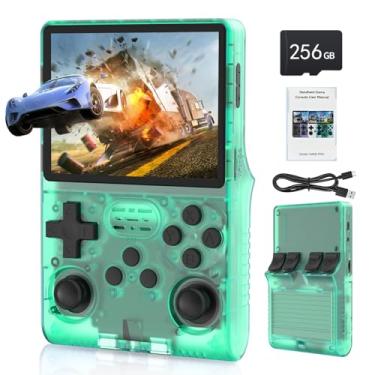 Imagem de FVBADE[30000 in 1] R40S PRO Handheld Game Console 3.5 inch IPS Screen Mini Retro Console 3800mAh Portable Pocket Arcade 45+ Mainstream Emulator 256G TF Card Transparent.(Green)