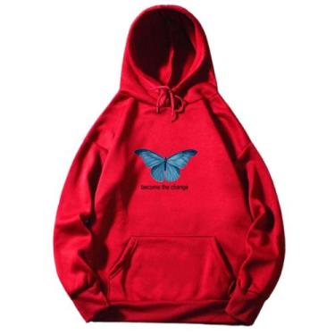 Imagem de Blusa De Frio Moletom Borboleta Frase Canguru Feminino Blusão Com Capu