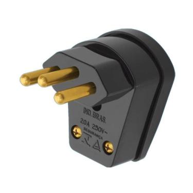 Imagem de Plugue 2P+T Saída Lateral Bipolar 90 Grau 20A 250 Volts Preto Sobrepor
