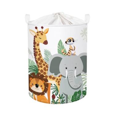 Imagem de HUUMONSS Cesto de roupa suja dobrável de animais tropicais, cesta de armazenamento infantil, girafa, elefante, grande, caixa de presente para meninos e meninas, caixa de brinquedo para berçário, leão