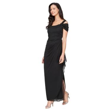 Imagem de Alex Evenings Vestido feminino longo com ombro vazado, mãe da noiva, Preto, 40