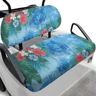 Imagem de Pirexcny Capa de assento inferior de tartaruga marinha para assento de carrinho de golfe hibisco assento de carrinho de golfe cushoin poliéster e fácil de limpar se encaixa na maioria dos carrinhos de