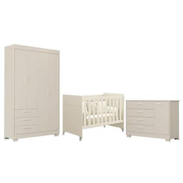 Imagem de Quarto de Bebê Zaki e Berço Americano Evolution 4 em 1 Areia Acetinado - Reller