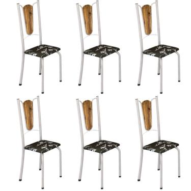 Imagem de Kit 6 Cadeiras Tubulares Júlia Soma Móveis Pérola/preto Floral