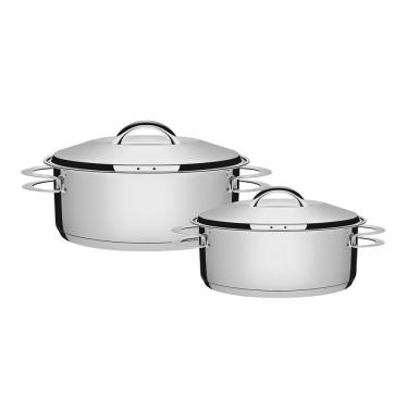 Imagem de Caçarola Rasa 24 Cm 4,7 L + Caçarola Rasa 28 Cm 7,1 L Solar Em Aço Inox Fundo Triplo Tramontina