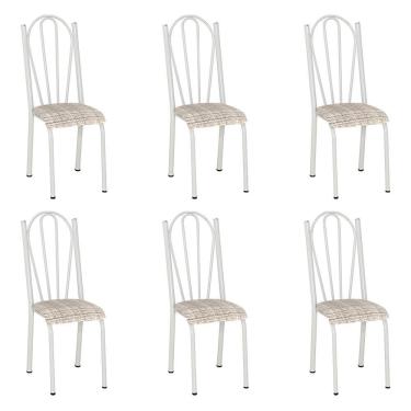 Imagem de Kit 6 Cadeiras De Cozinha Alasca Estampado Rattan Pés De Ferro Branco - Pallazio