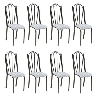 Imagem de Kit 8 Cadeiras De Cozinha Alasca Estampado Linho Pés De Ferro Cromo Preto - Pallazio