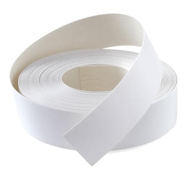 Imagem de FAKILO Borda de borda de PVC 5 cm x 15 m branca com adesivo hot melt pré-colado para acabamento de fita para consertos de madeira compensada de armário e restauração de móveis