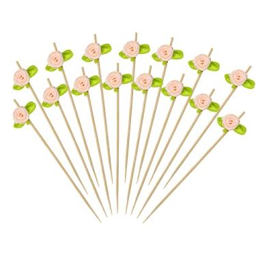 Imagem de ONLYKXY 100 palitos de flor de bambu de 12 cm, palitos de coquetel coloridos para aperitivos, chá, chá de panela, casamento, dia dos namorados, comida, frutas, bebidas, espetos decorativos (champanhe)