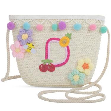 Imagem de Sacola feminina pequena de palha de palha para praia de verão 2025, bolsa de praia de palha de tecido para mulheres 2025 (D, branca), Branco