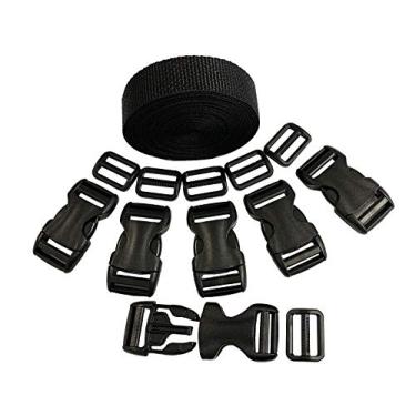 Imagem de Conjunto de 18 fivelas YKK de plástico de 2,5 cm com liberação lateral plana, correias triplas deslizantes com 1 rolo de 5 jardas de tiras de nylon, ótimo para coleiras de animais de estimação, reparos de mochila, bolsas de vinil macio. Feito nos EUA