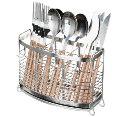 Imagem de MYITYARD Suporte de utensílios, escorredor de utensílios de aço inoxidável com bandeja de drenagem - Organizador de talheres para garfos, facas, colheres, pauzinhos, prata