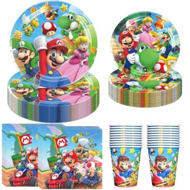 Imagem de 80 PCS Brother Birthday Party Supplies, Mario Tableware Set Includes 40 PCS Plates, 20 PCS Napkins and 20 PCS Paper Cups for Party Decorations