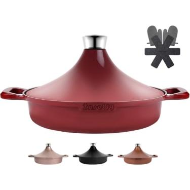 Imagem de INSETFY Frigideira/frigideira antiaderente de 28 cm, frigideira de tagine de 3 litros, panelas de alumínio fundido com tampa, panelas de fogão/forno a mesa, lavável na lava-louças e compatível com