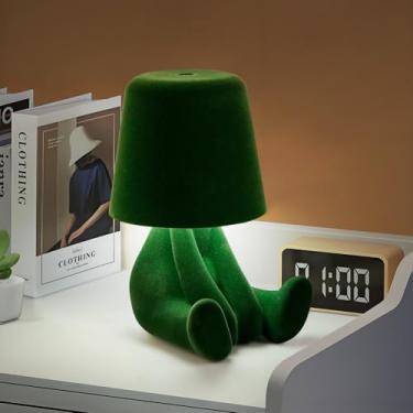 Imagem de KNITUKL Abajur De Mesa Com Controle Por Toque, Luminária Led Dourada Estátua Pensador E Porta Usb, Luz Noturna Moderna 3 Vias Reguláveis, Cabeceira Para Sala Estar, Escritório Prateleira (Verde-B)