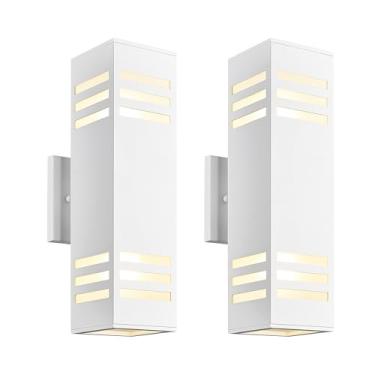 Imagem de TENGXIN Pacote Com 2 Luminárias De Parede Para Áreas Externas, Arandelas Modernas 15" Casa, Luminária Branca Varanda Externa, Suporte Iluminação Vertical E Vertical, À Prova D'Água. Txwl-Wh02-2