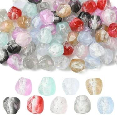 Imagem de UR URLIFEHALL 70 contas aleatórias de resina irregulares pepitas transparentes perfuradas facetadas e soltas com pó de glitter para fabricação de joias a granel