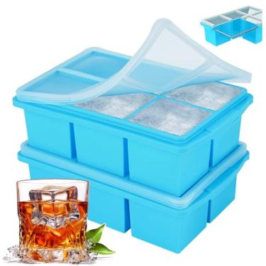 Imagem de Pacote com 2 bandejas para cubos de gelo, molde de cubo de gelo de silicone de tamanho grande adequado para geladeiras, coquetéis e uísques, reutilizável e livre de bisfenol A