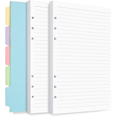 Imagem de Refil de papel A6, inserções planejadoras para fichário A6, caderno, agenda de orçamento, 6 anéis de papel forrado com folhas soltas com divisórias para fichário, 240 páginas (papel branco)