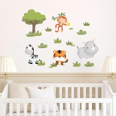 Imagem de Kit Adesivos Infantil Cartela Safari Lavável Seguro Fácil Aplicação Decoração Criativa Ideal Quarto Bebê Menina Menino Área Kids Infantil