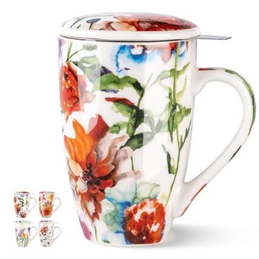 Imagem de GBHOME Caneca de chá com infusor e tampa, copo grande de folhas soltas de cerâmica de 510 g, pode ir ao micro-ondas, lavável na lava-louças, perfeita para amantes de chá