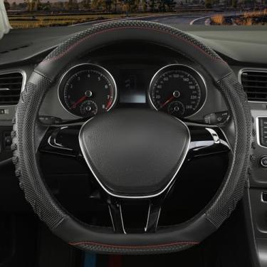 Imagem de WJMZ Capa de volante em forma de D, ótima aderência com orifício de favo de mel 3D, design esportivo antiderrapante, universal de 38 cm (toda preta)