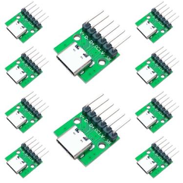 Imagem de Teansic 10 peças USB tipo C conector fêmea 16 pinos para 6P DIP, USB3.1 placa conversor PCB passo 2,54 mm com pino de cabeçalho