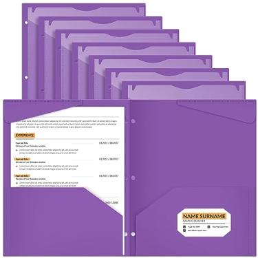 Imagem de Henoyso Pacote com 24 pastas de bolso com bolso frontal transparente 3 furos pastas de plástico resistente com bolsos para 3 pastas de fichário para papel tamanho carta escritório sala de aula (roxo)