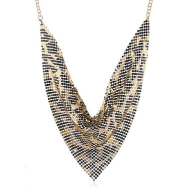 Imagem de Kicomvi Colar gargantilha de lantejoulas de metal com franja grossa pirâmide de babador para mulheres, bijuterias de fantasia, Metal, Sem pedras