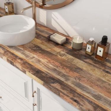 Imagem de LaCheery Papel de contato de bloco de açougueiro envelhecido 406.4 cm x 91.4 cm impermeável Farmhouse Shiplap papel de contato de madeira marrom descascar e colar bancadas para cozinha, banheiro