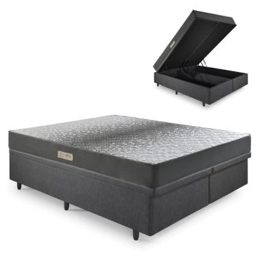 Imagem de Cama Baú Queen 158x198 Courino Linho Preto com Dual Firm Espuma Ecoflex