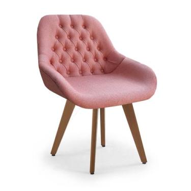 Imagem de Poltrona Base Fixa Pé Madeira Capitonê Pandora - Zari Decor, Linho Pri