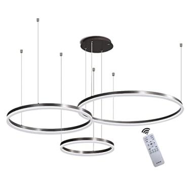 Imagem de SEYFI Lustres, luzes de teto, LED moderno, luz LED de metal de controle remoto, teto escovado, sala de estar, quarto, hall de entrada, sala de jantar/preto/3 E: 20+40+60 cm