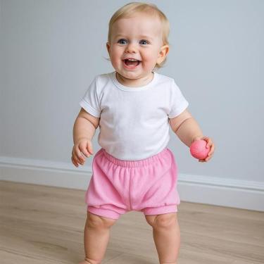 Imagem de Kit 3 Shorts Bebê Liso 100% Algodão Liso Com Punho Menina M - NoBrand