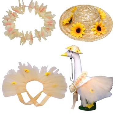 Imagem de Conjunto de 3 peças de roupas de ganso para varanda – saia havaiana, chapéu de palha e Lei para decoração de ganso de gramado de 43 cm e 58 cm, decoração de jardim e quintal