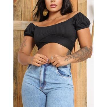 Imagem de Cropped modelo ciganinha com bojo - essência&Virtude, Preto, Único