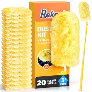 Imagem de Kit de refil de espanador resistente para espanador Swiffer com haste de extensão de 90 cm e refis de 20 unidades, 4 x microfibras espanadores multisuperfície para limpeza de casa, ventilador de