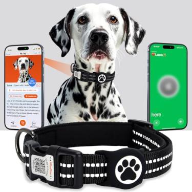 Imagem de ilFindYou Coleira AirTag para cães, IP69 à prova d'água, suporte para Apple AirTag para coleira refletiva, etiquetas personalizadas com código QR (preto, pequeno)