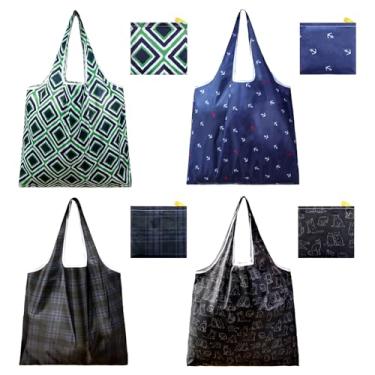 Imagem de GAUENEEN 4 sacolas de compras reutilizáveis, sacolas de compras dobráveis resistentes, bolsa nano grande para compras diárias, à prova d'água e lavável na máquina