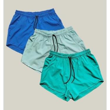 Imagem de Kit 3 Shorts Praia Feminino Elastano Premium WSS Azul Verde e Verde Água-Feminino