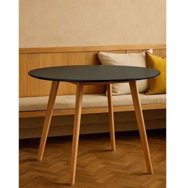 Imagem de Mesa De Jantar Cozinha Sala Redornda Leda Sofisticada 80cm Preta
