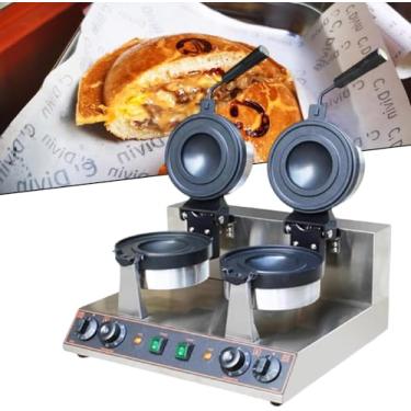 Imagem de Panini Press Sanduicheira Sorvete Brioche Hamburger Maker, Placas Antiaderentes Controle De Temperatura Independente Para Padarias, Restaurantes, Single, 110V