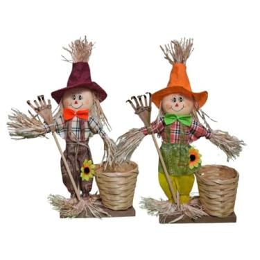 Imagem de Espantalho Junino Decorativo com Cesto e Rastelo - 30cm para Festa Junina e Decoração - 1 Unidade