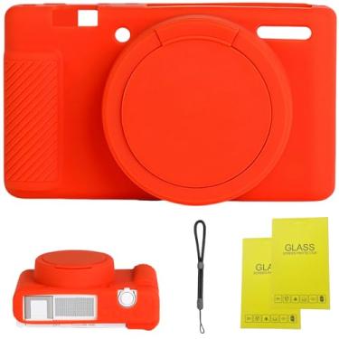 Imagem de Capa para câmera Sony ZV-1, ZV1, capa macia de borracha com capa de lente removível, capa macia antiarranhões com protetor de tela ZV1 e alça de pulso. (Vermelho-laranja)