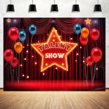 Imagem de 2,1 x 1,5 m cenário de show de talentos dourado com glitter estrela vermelha tema de filme noite para crianças, meninos, meninas, espetáculos de mágica, faixa de festa de talentos, sessão de fotos